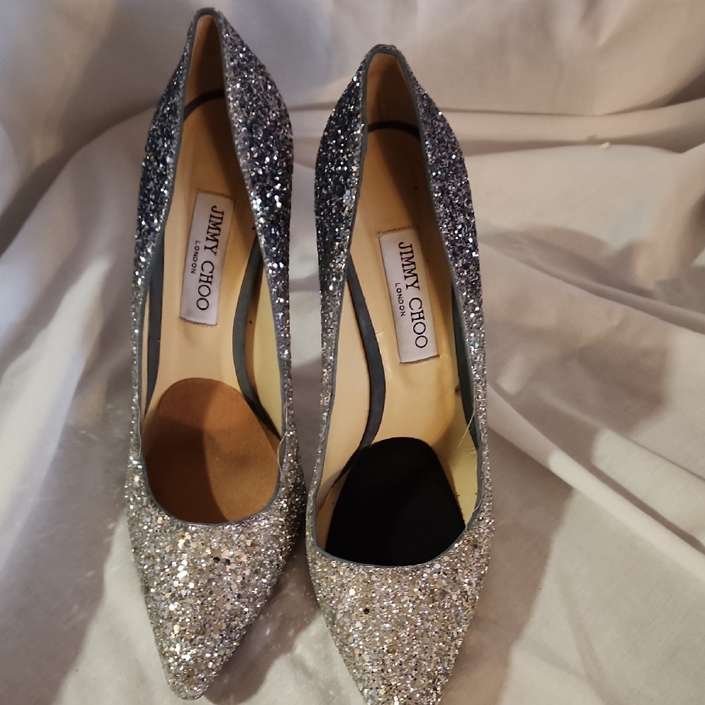 Jimmy Choo Sparkling Silver Heels